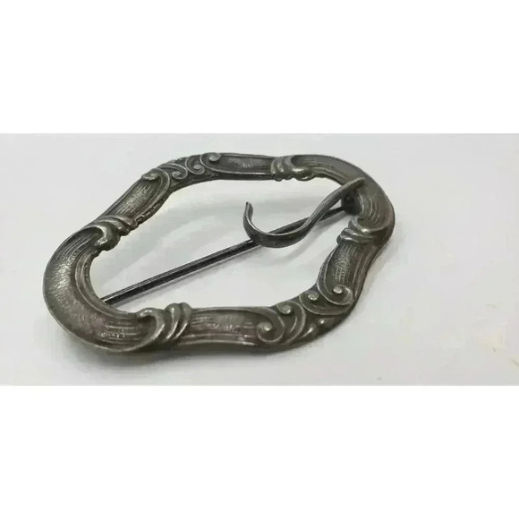 Antique Victorian Buckle Brooch Sash Pin Repousse Art Nouveau Sterling Silver - Picture 3 of 6